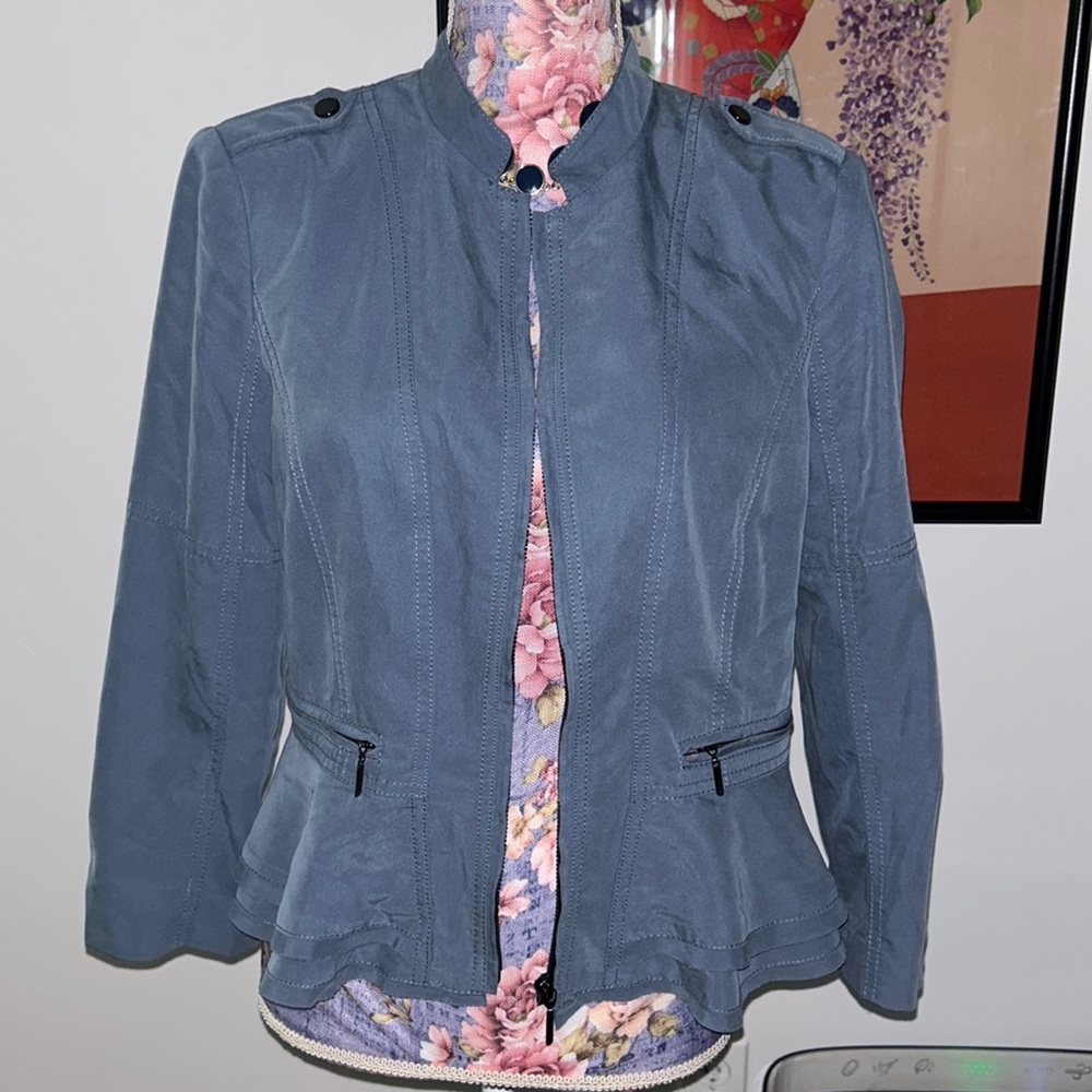 White House Black Market Slate Blue Peplum Jacket